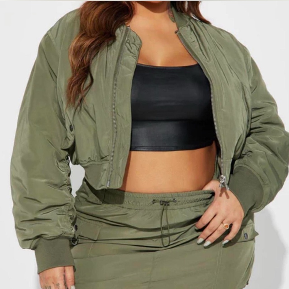 Fashion Nova Olive green jacket with match skirt new with tags 1XL matching set